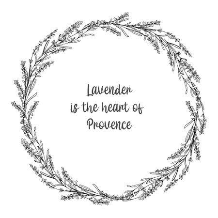 Lavender wreath with leaves and flowers. Vector vintage flower decoration for design, wedding, print, greetingのイラスト素材
