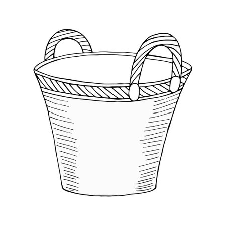 Wicker basket hand drawn vector isolated black element for design on white backgroundのイラスト素材