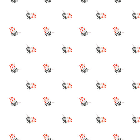 Rowan berry seamless autumn pattern on white background. Vector flat illustration for design, print, textile, fabric, wallpapersのイラスト素材
