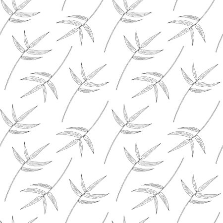 Seamless pattern with bamboo leaves. Vector hand drawn print for fabric, textile, background, wallpapersのイラスト素材