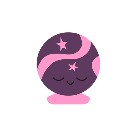 Magic ball in kawaii style. Cute character. Vector isolated sticker in violet and pink colorsのイラスト素材