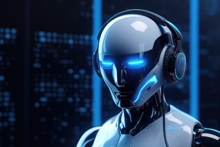 3d futuristic robot with headphones, space for textの素材