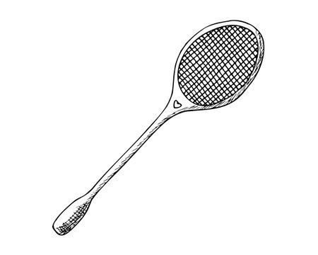 Badminton racket with heart, sports equipment. Hand drawn sketch isolated element for designのイラスト素材