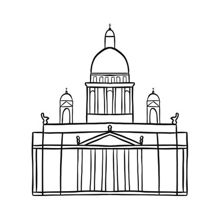 St Isaacs cathedral in Saint Petersburg hand drawn doodle illustration. Isolated transparent sketch black element for design.のイラスト素材