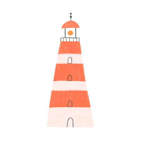 Lighthouse cute childish hand drawn clipart. Summer bright isolated element for designの写真素材