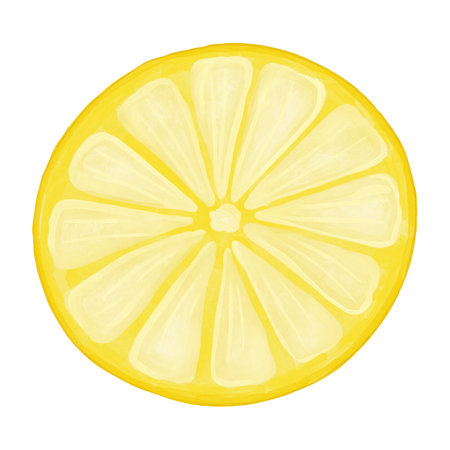 Lemon round slice watercolor citrus fruit. Ingredient for lemonade drink or food. Hand drawn element for design isolated on white background.の写真素材