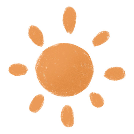 Sun hand drawn isolated element in childish style. Cute drawing for children designs.の写真素材