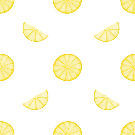 Watercolor lemon half and round slices seamless pattern. Minimalistic summer sunny hand drawn print for textile or wall art design or background.の写真素材