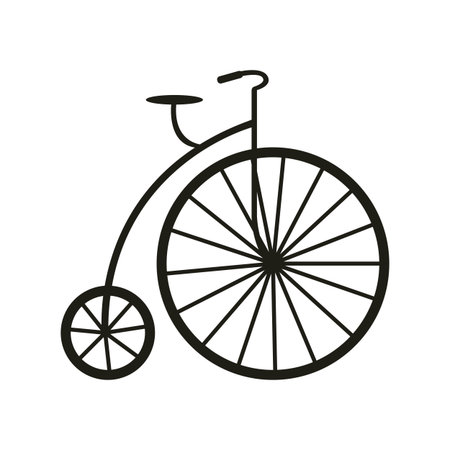 Old vintage high wheel retro bicycle black silhouette. Flat vector isolated illustration for design.のイラスト素材