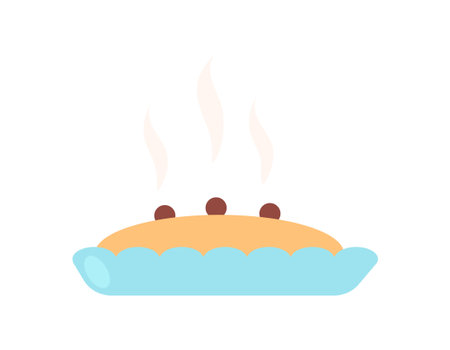 Hot pie with red berries in blue pie pan steaming. Isolated food element for design.のイラスト素材
