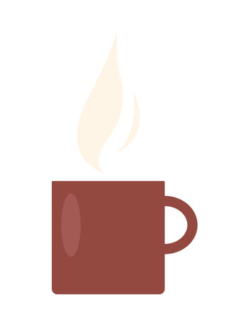 Coffee cup with steam in flat cartoon style. Brown color.のイラスト素材