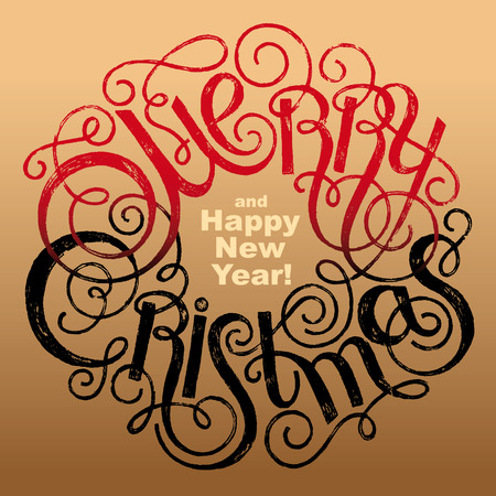 Merry Christmas and Happy New Year - quote on a gold background. Lettering. Vector illustration. Xmas design.のイラスト素材