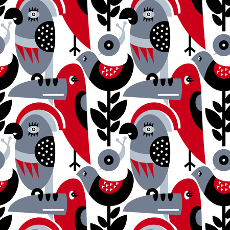 Seamless vector pattern. The stylized images of birds and plantsのイラスト素材
