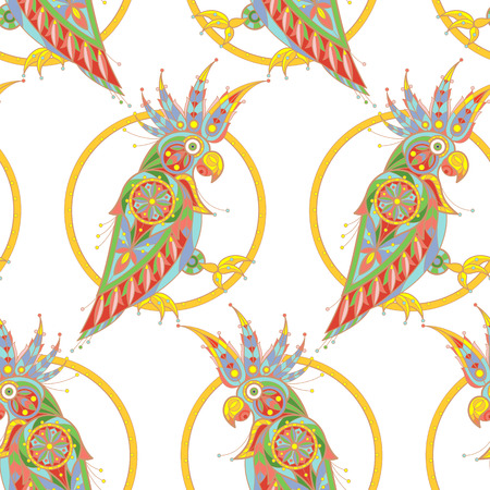 Seamless vector pattern. Decorative birds cockatoo. The illustration on a white background.のイラスト素材