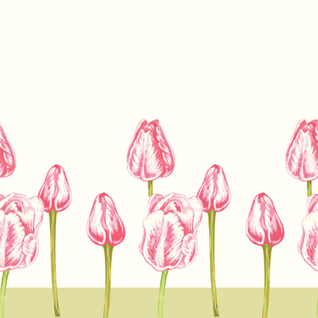 Seamless pattern. Design for fabrics, textiles, paper, wallpaper, web, upholstery fabric. Flowers tulips. Vintage. Vector.のイラスト素材