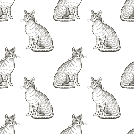 Cats. Seamless vector pattern. Black and white illustration.のイラスト素材