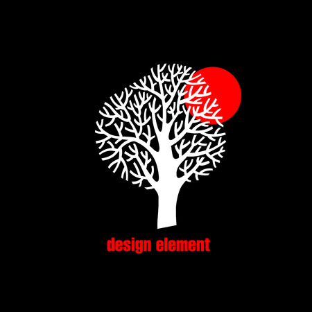 Illustration with the image of a tree. Vector abstract flat icon. The modern concept of white and red printing on black background. Vintage. Design organic natural motifs.のイラスト素材