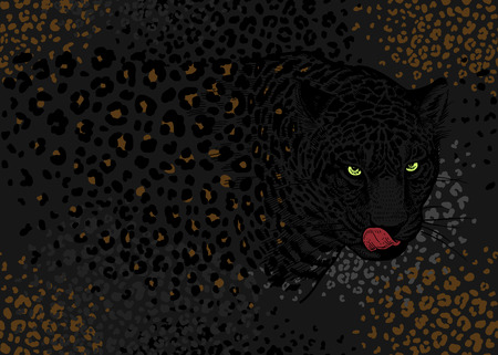 Leopards. Seamless pattern with animals of wildlife. Modern decor Beast style. Vector illustration. Template for paper, textile, wallpaper. Black, grey and gold foil. Spots and stains.のイラスト素材