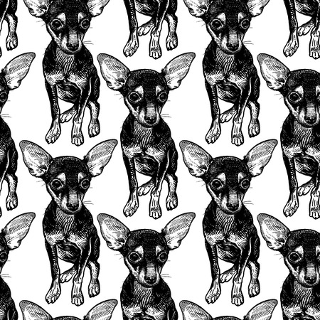 Seamless Pattern With Cute Puppies Home Pets Isolated On White Background Sketch Vector Illustration Art Realistic Portraits Of Animal Vintage Black And White Hand Drawing Of Dogs Terrier موقع تصميمي