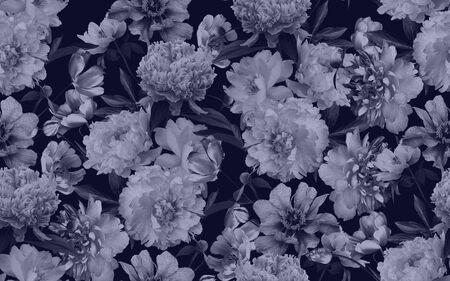 Floral seamless pattern. Beautiful flowers peonies and tulips. Black and white. Fashion background. Design for paper, wallpaper, decoration packaging, textile. Vintage illustration.の写真素材