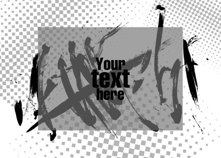 Abstract background with place for text. Vector illustration. Pattern for posters, banner, business cards or signs. Brush strokes and geometric ornament. Black and white.のイラスト素材