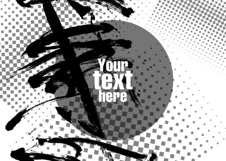 Abstract background with place for text. Vector illustration. Pattern for posters, banner, business cards or signs. Brush strokes and geometric ornament. Black and white.のイラスト素材