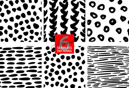 black and white freehand patterns for abstract backgroundsのイラスト素材
