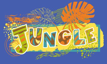 colorful children is letters lettering jungle for print in the style of scribbleのイラスト素材