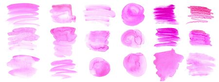 set of pink watercolor spots, brush strokes, unevenの写真素材