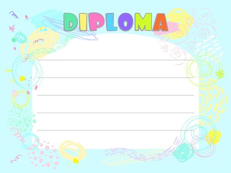 modern design of a diploma for creative achievements in bright colors in the style of scribbleのイラスト素材