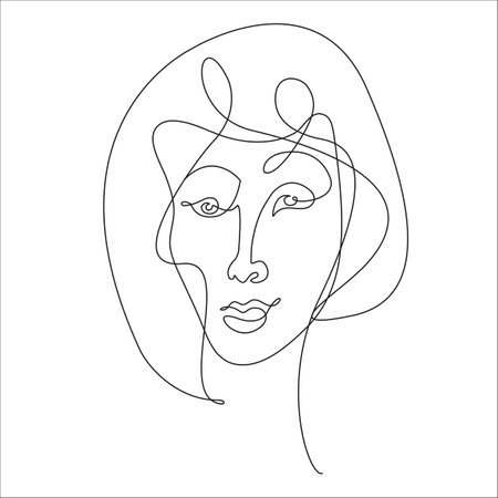 modern portrait of a girl in one line with elements in vectorのイラスト素材