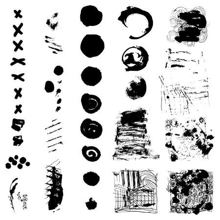 SET OF grunge spots and brush strokes of different shapes and circlesのイラスト素材