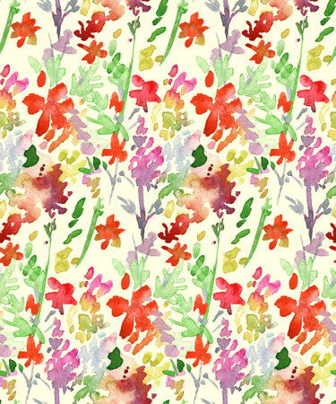 floral multicolored summer pattern with wildflowers and plantsの写真素材