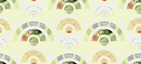 seamless watercolor pattern in natural shades with semicircles and circlesの写真素材