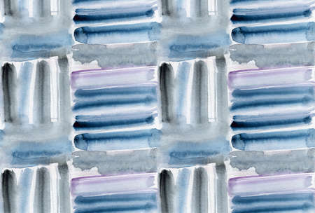 Seamless pattern with Irregular geometric blue vertical and horizontal stripes painted with a scarletの写真素材