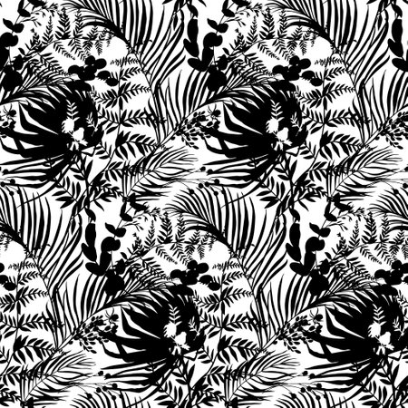 modern tropical pattern with monstera bushes in practical unisex shadesのイラスト素材