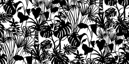 modern tropical pattern with monstera bushes in practical unisex shadesのイラスト素材