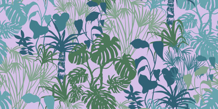 modern tropical pattern with monstera bushes in practical unisex shadesのイラスト素材