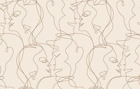 abstract portrait of lovers who kiss in one line isolated on white backgroundのイラスト素材