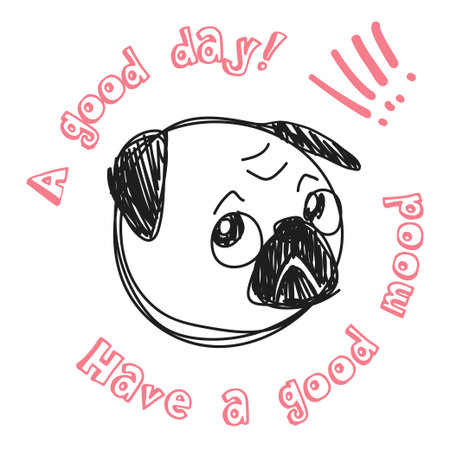 Print A print with a lettering and a pug in sketch for children is design in vectorのイラスト素材