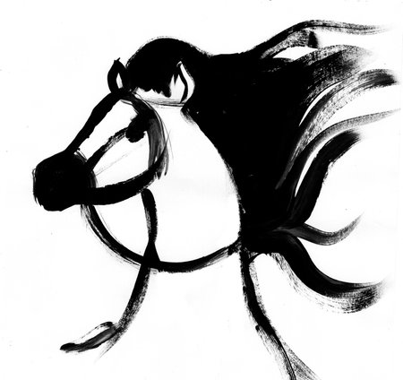 Print Abstract ILLUSTRATION of the year 2026 with a horse drawn in the style of Chinese calligraphyの写真素材