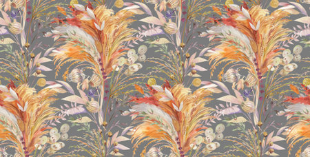 Seamless botanical summer watercolor pattern with herbs and leaves for textiles and wallpaper (2)の写真素材