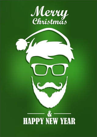 the man with the beard and the Santa hat and the text. merry Christmas and happy new yearのイラスト素材