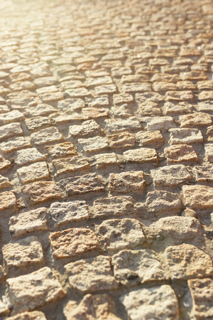Cobblestone street in late afternoon sunlightの写真素材