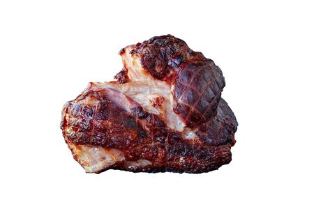Pork ham, glazed and roasted, isolated on a white backgroundの写真素材