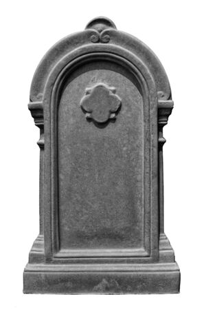 Decorated, oval granite tombstone on white backgroundの写真素材