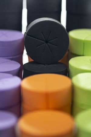 multicolored foam cloning collars for hidroponics and aeroponicsの写真素材