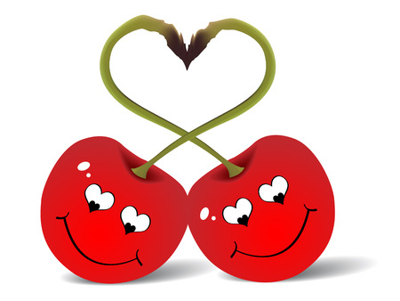 Two red cherries love illustrationのイラスト素材