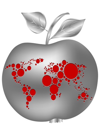 silver apple with world map のイラスト素材