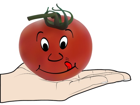 human offer a tomatoのイラスト素材